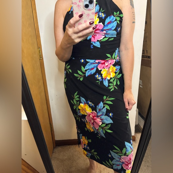 Lauren Ralph Lauren Halter Neck Dress Black with Multicolor Floral - Picture 1 of 11
